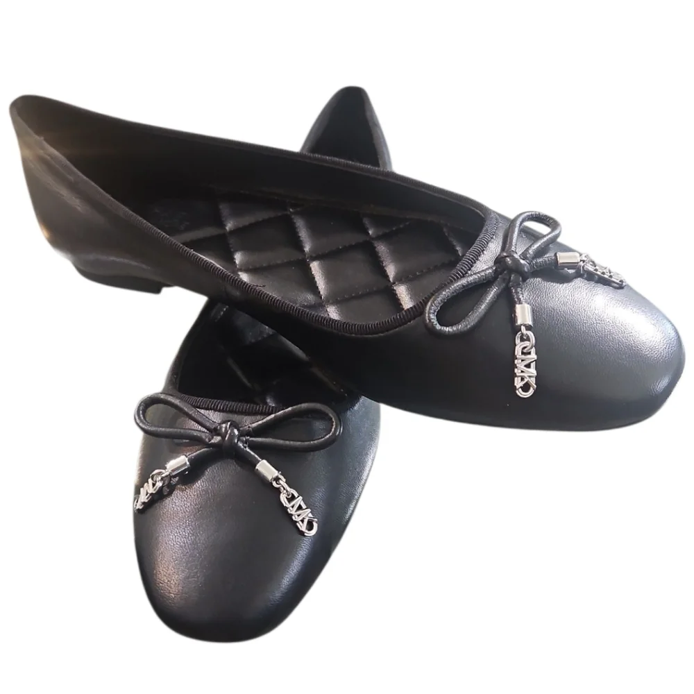 MICHAEL Michael Kors Flex Ballet Flats Black Leather Bow Shoes Size 6 NWT
